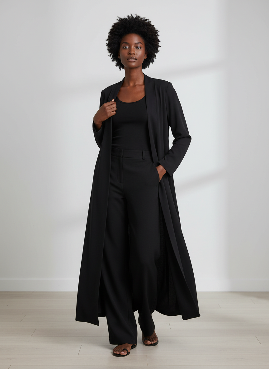 Vera Longline Duster Coat Small Black Main Image