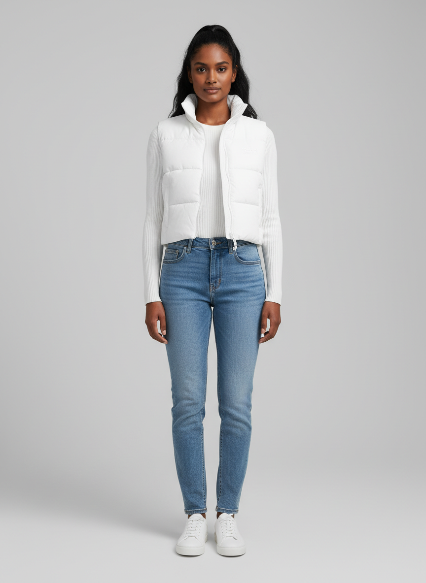 Aura Cropped Puffer Vest Small White Main Image