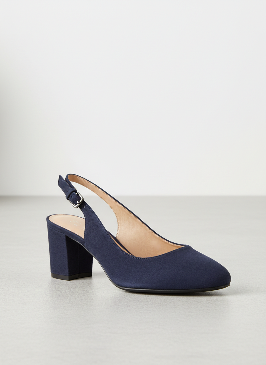 Vera Suede Slingback Heel Size 6 Navy Main Image