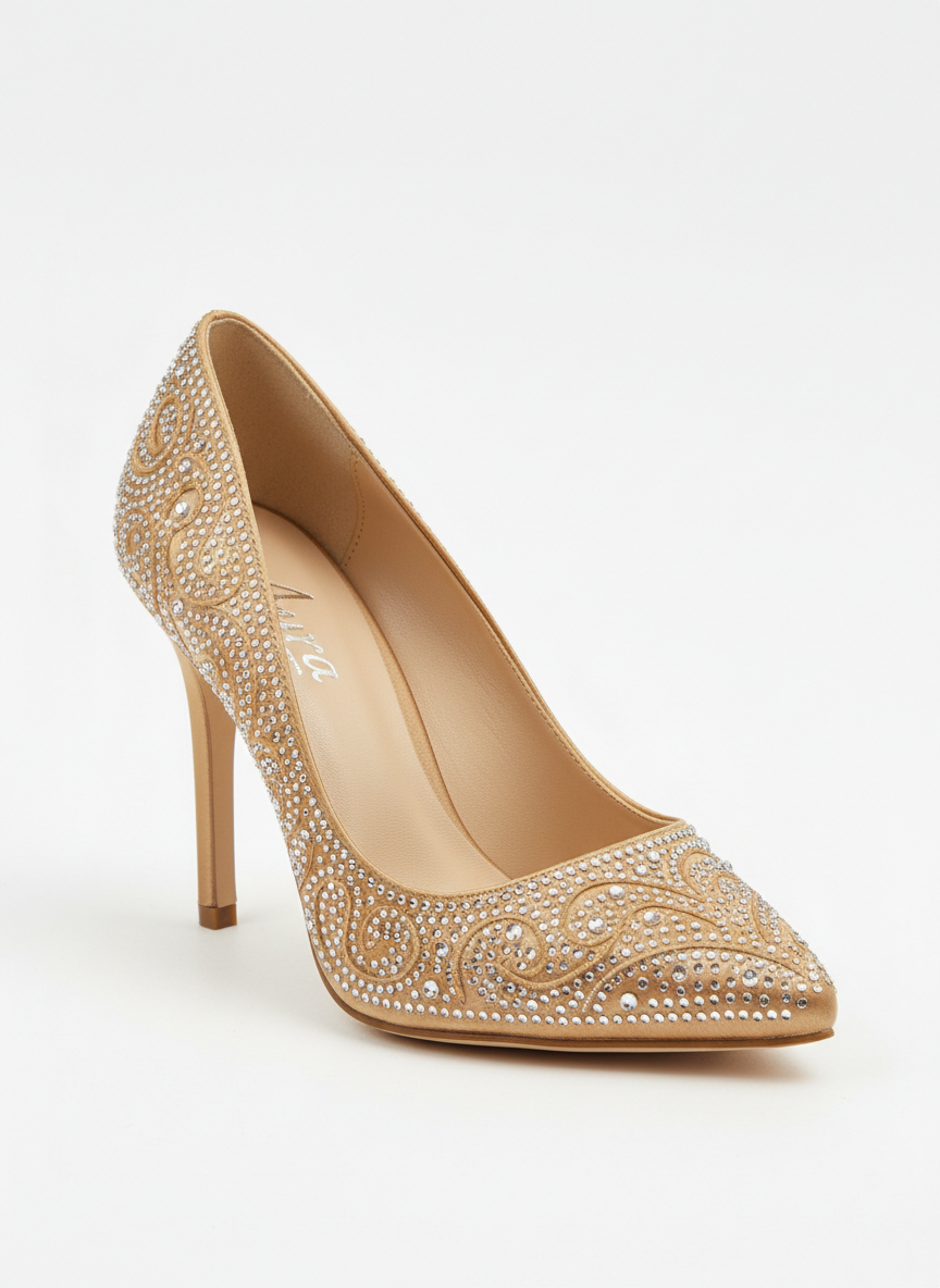 Aura Crystal Embellished Pump Size 8 Champagne Main Image