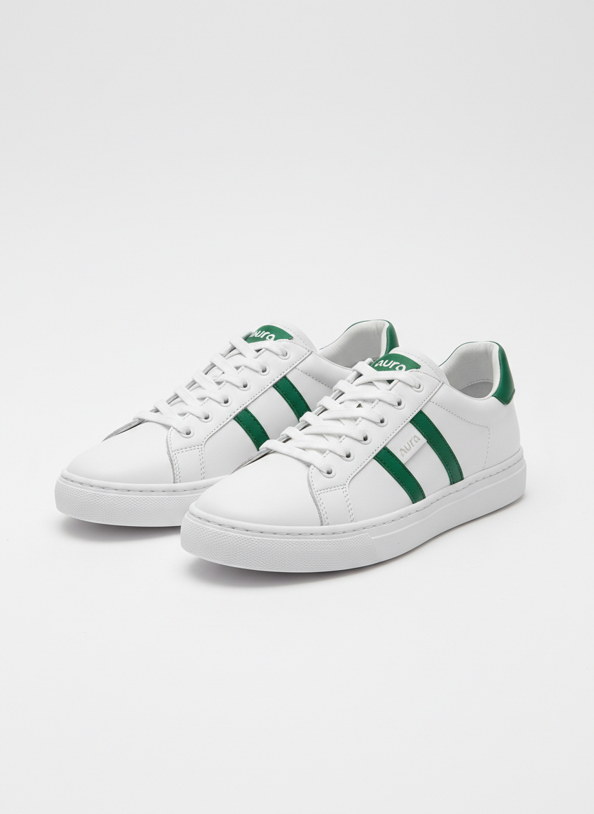 Aura Leather Court Shoe Size 9 White/Green Main Image