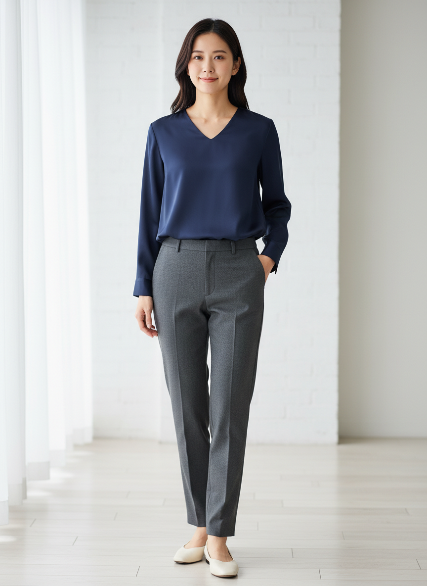 Aura V-Neck Silk Blouse X-Large Navy Main Image