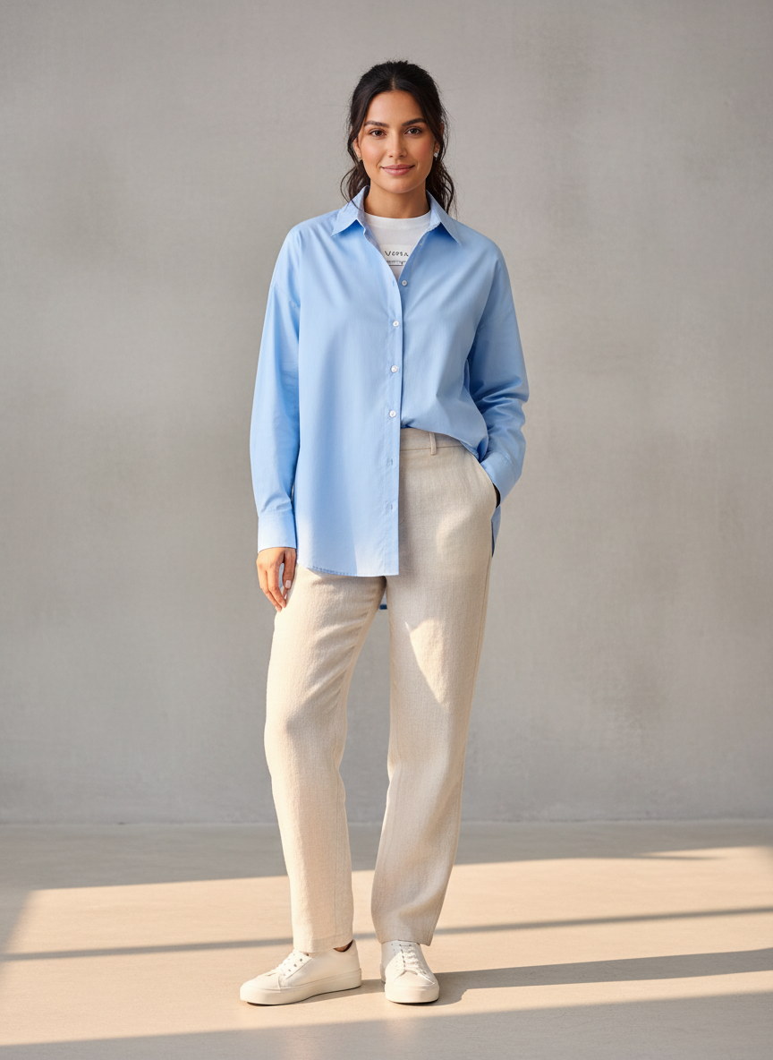 Vera Oversized Button-Down Medium Light Blue Main Image