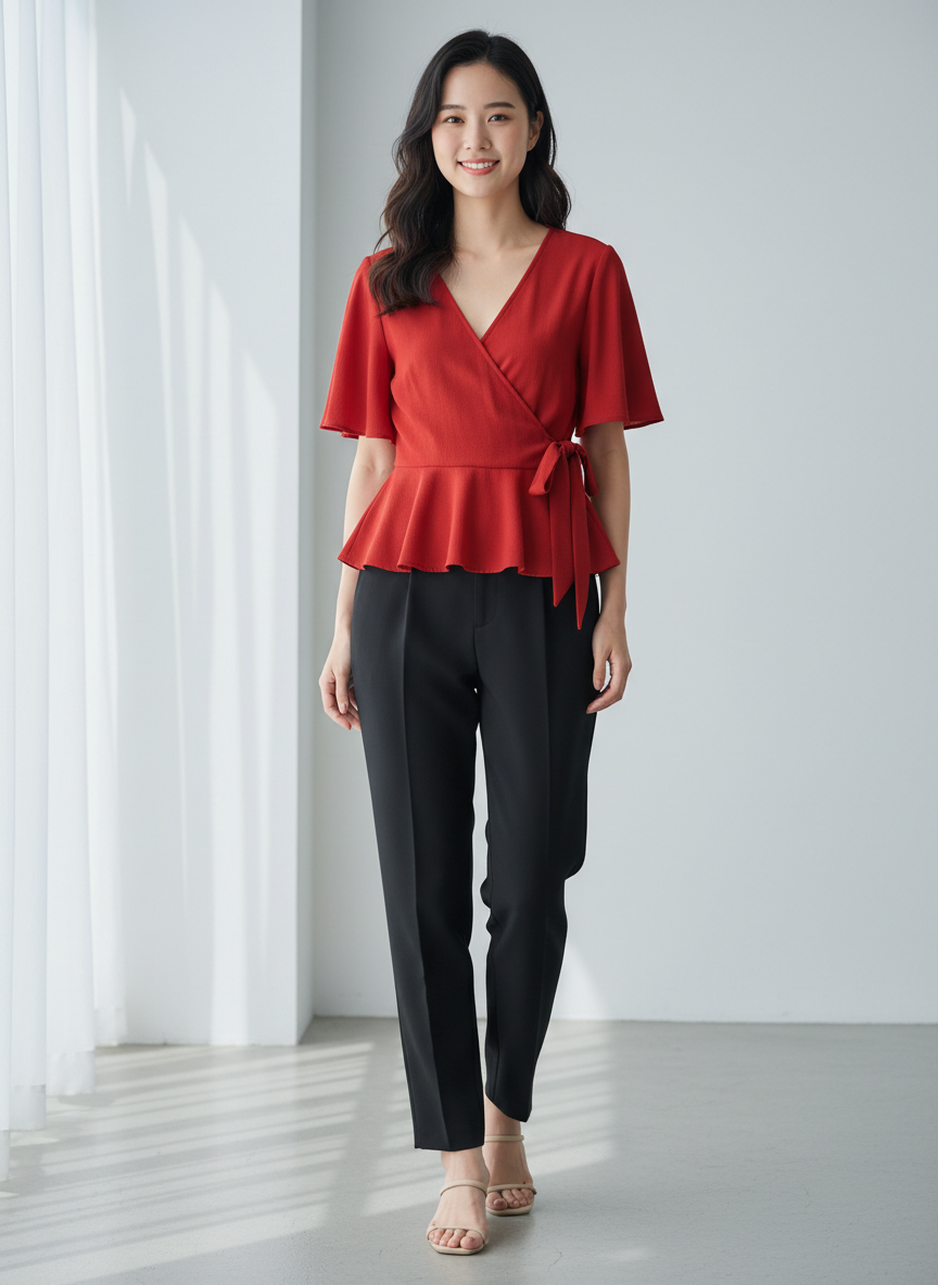 Aura Peplum Wrap Top Small Red Main Image
