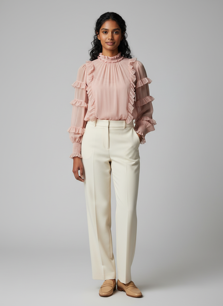 Lumina Ruffled Chiffon Blouse Medium Blush Main Image