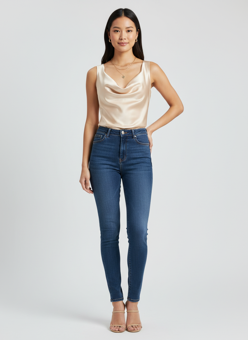 Aura Satin Cowl Neck Top Medium Champagne Main Image