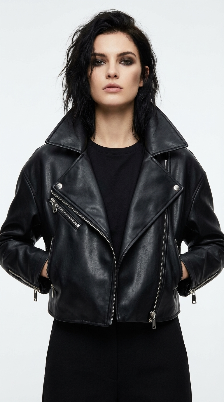 Leather Trim Moto Jacket Main Image