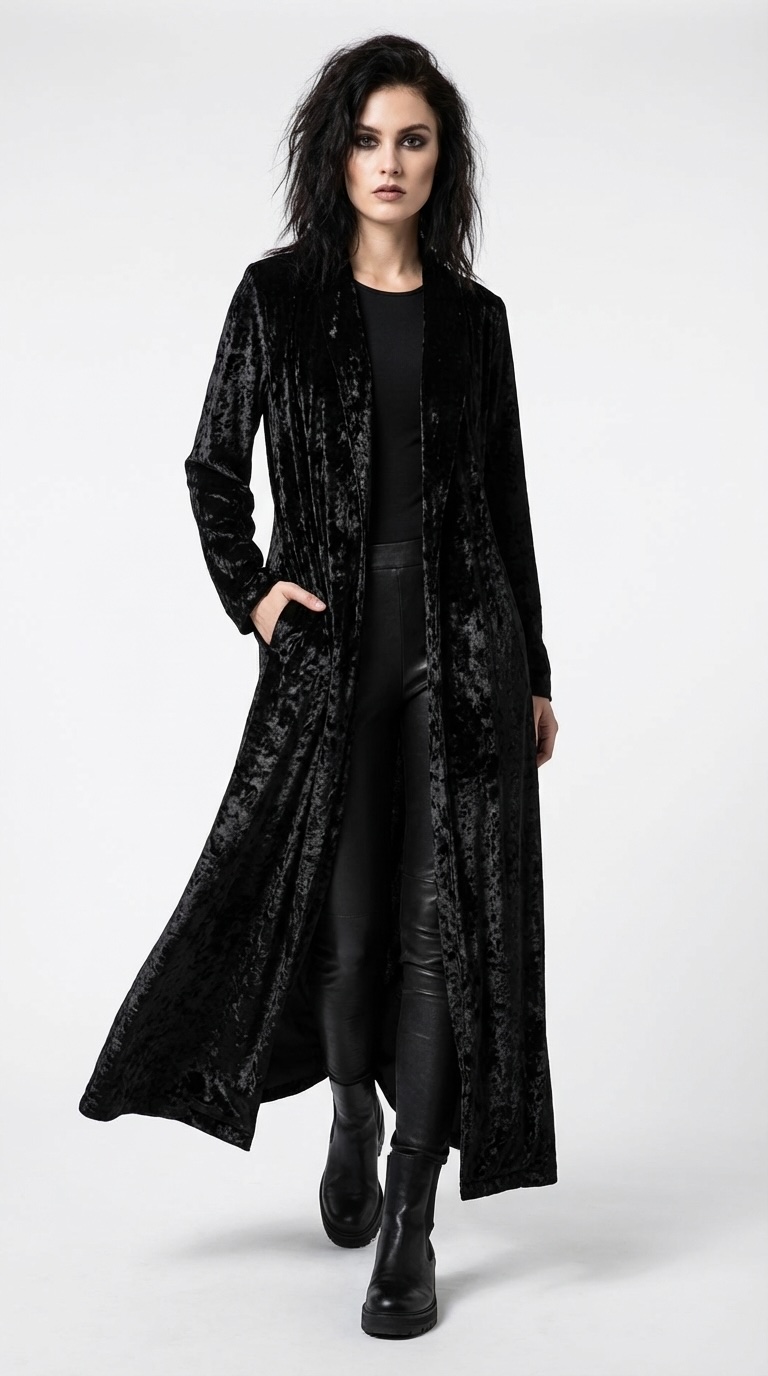 Crushed Velvet Duster Coat Main Image