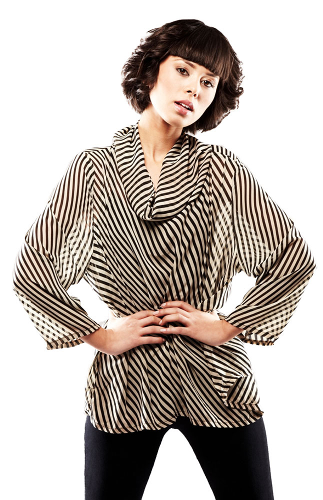 Gusso Striped Cowl Neck Top Main Image